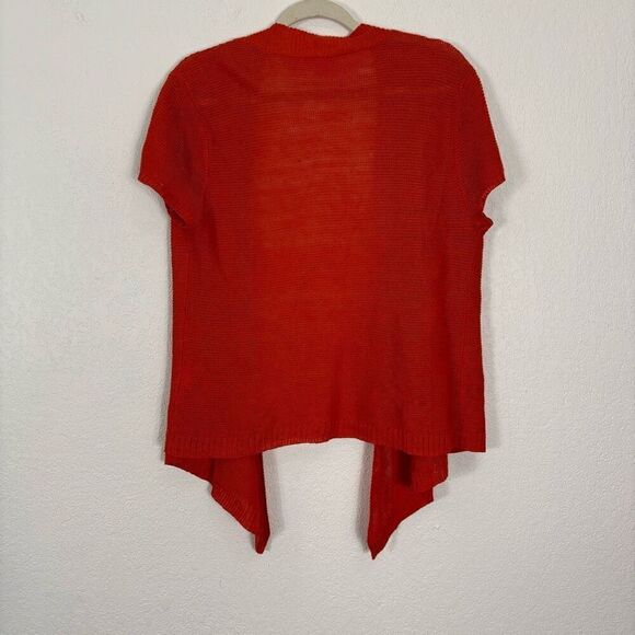 Eileen Fisher Orange Open Knit Short Sleeve 100% Linen Cardigan Top - Picture 2 of 7